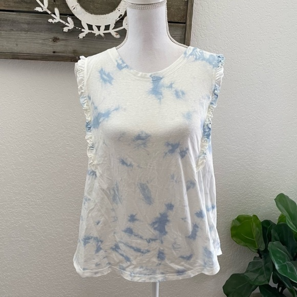 Lucky Brand blue tie dye ruffle detail cotton tank top size L NWT